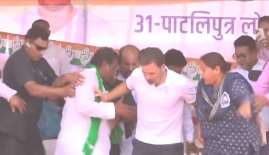 Video Rahul Gandhis stage partially collapses at Bihar rally
