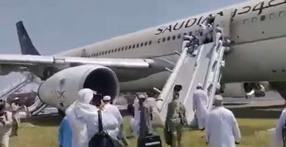 A Saudi Airlines plane caught fire while landing