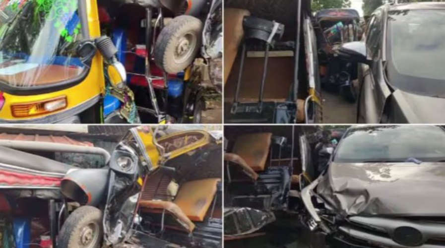 Uncontrolled Car Crashes into Auto Stand in Kollam Chittumala Autos Damaged Drivers Injured
