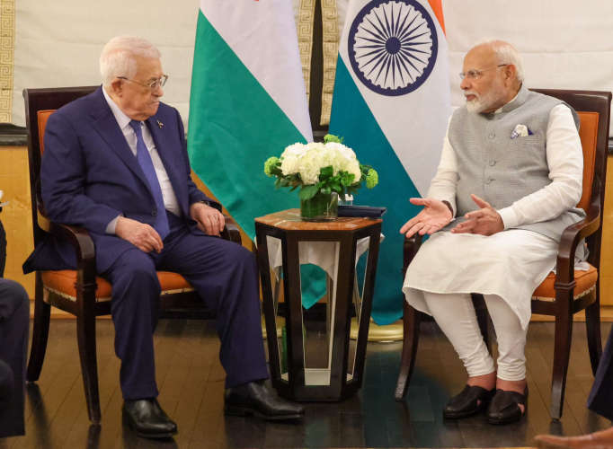 PM Narendra Modi Meets Palestinian President Mahmoud Abbas Expresses Deep Concern Over Gaza Situation