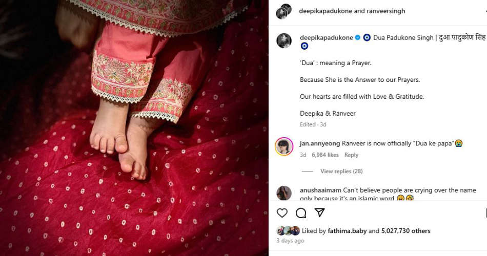 Deepika Padukone Ranveer Singh Daughter Dua Name Controversy Bollywood Baby Name Backlash