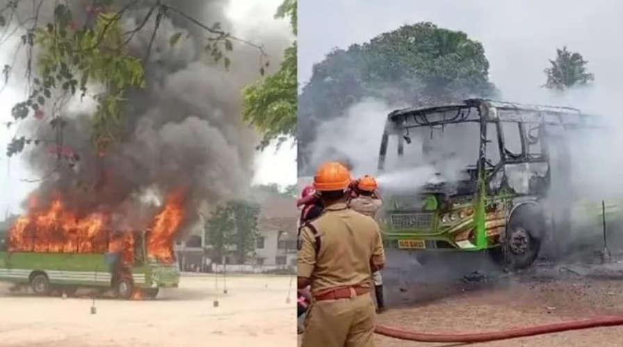 The bus caught fire during the license check