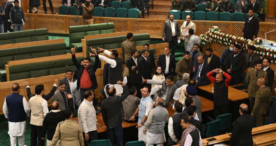 Tensions Flare in Jammu Kashmir Assembly Over Special Status Resolution Opposition Demands Restoration of Article 370