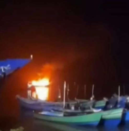 Fishing boat catches fire in Beypur Harbour Two people were burnt