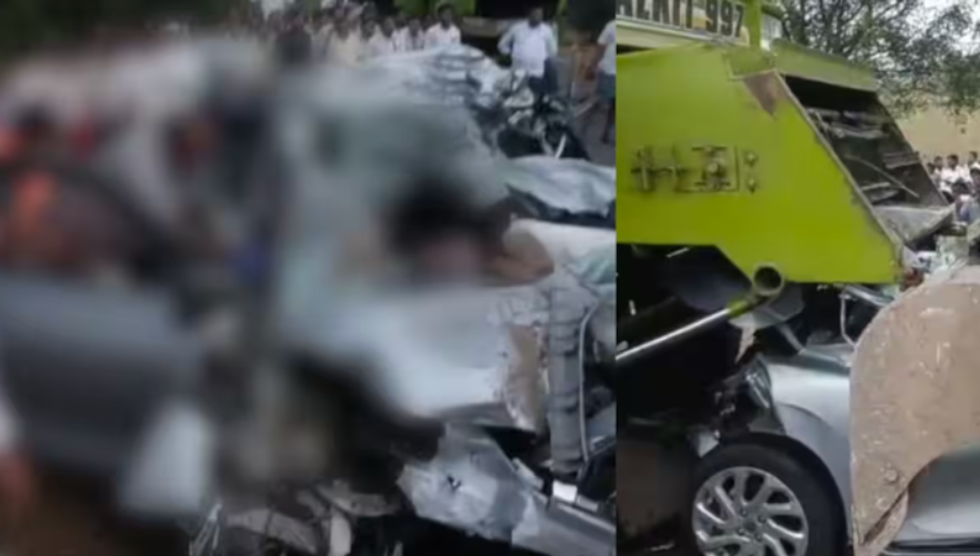 5 people including women die after their car rams into a huge sugarcane crushing machine in Karnataka