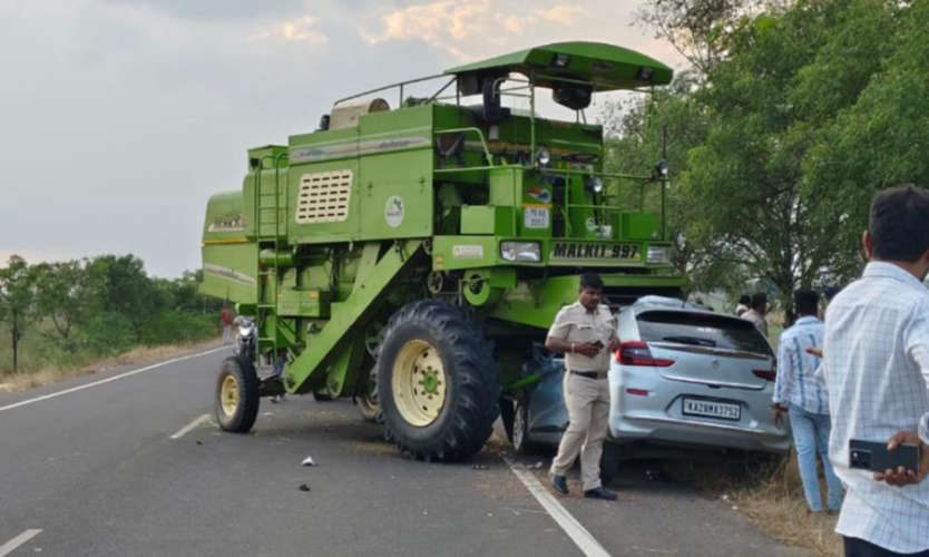 Five people were killed when a car rammed into a sugarcane harvester