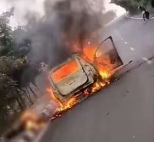 The car caught fire while driving