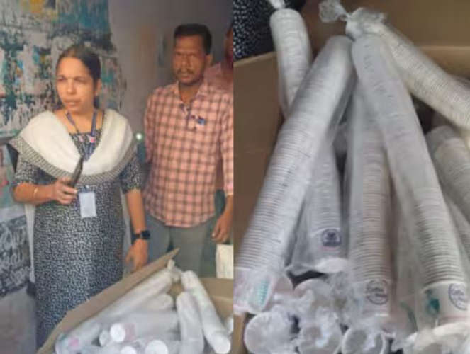 At Valiyangadi Kozhikode Asst Inspection under the direction of the Collector 2500 kg of banned plastic products were seized