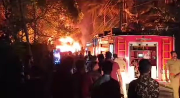 Lorry Carrying Inflammable Goods Catches Fire After Hitting Electric Line