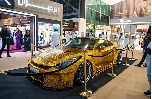 gold-plated car shines at Sharjah watch and jewellery show