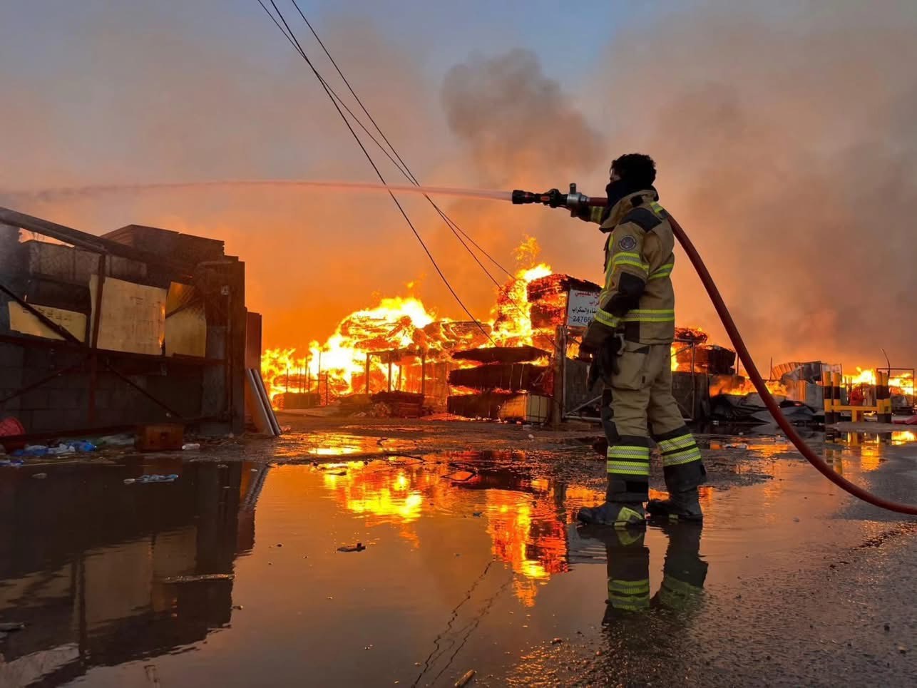 Kuwait Fire breaks out in wood scrap yard area in Angara