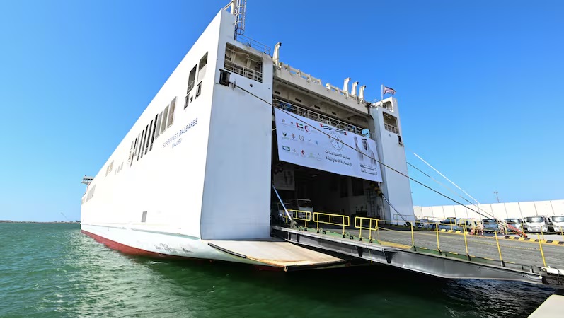 eighth UAE aid ship Khalifa reached Al Arish Port in Egypt on Tuesday