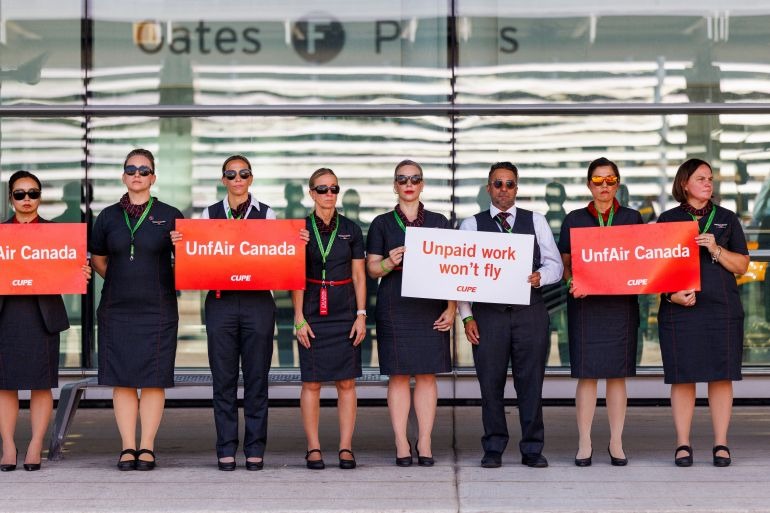 air canada halts operations after 10000 flight attendants go on strike