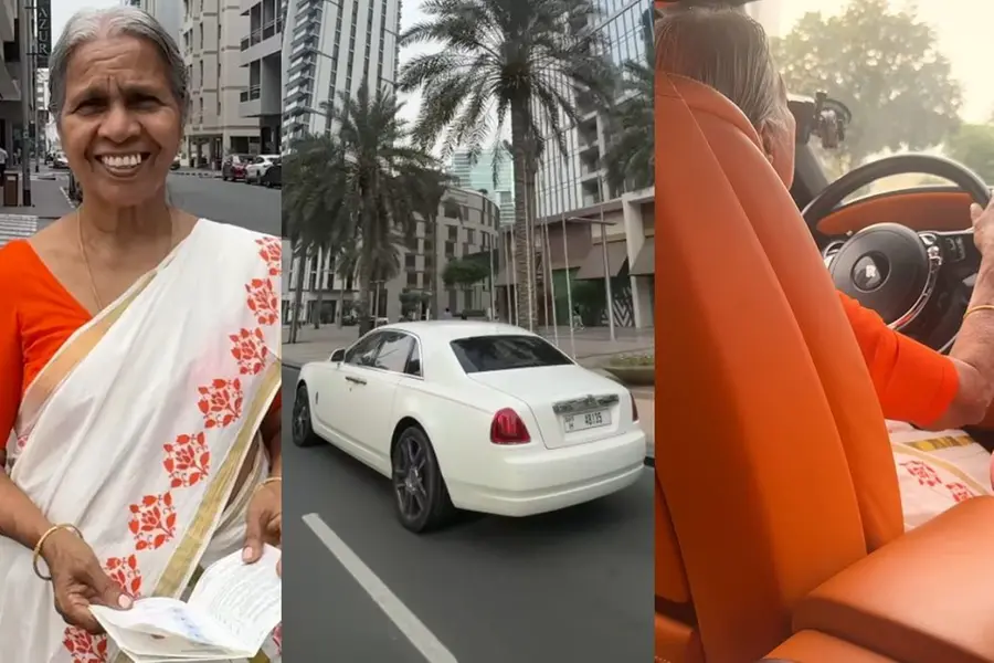 social media star radhamaniyamma drives rolls royce in dubai