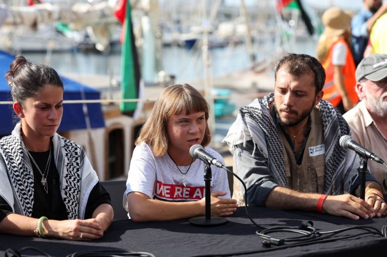 sumud freedom flotilla continuing its journey to gaza leads greta thunberg and drone attack