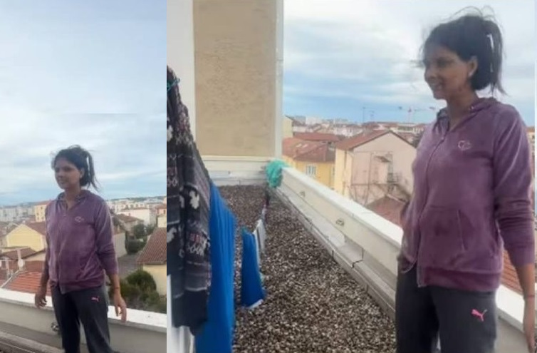 Indian Woman Uses Desi Jugaad To Hang Clothes In France Balcony video viral