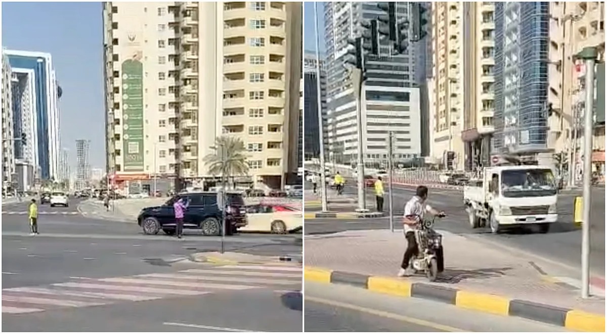 sharjah electricity failure delivery boys controlled traffic signal