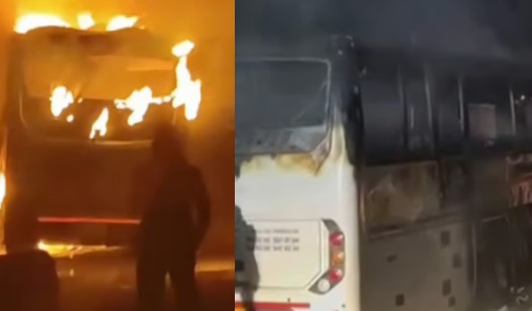 tourist bus catches fire in mundakkayam 45 passengers escape narrowly